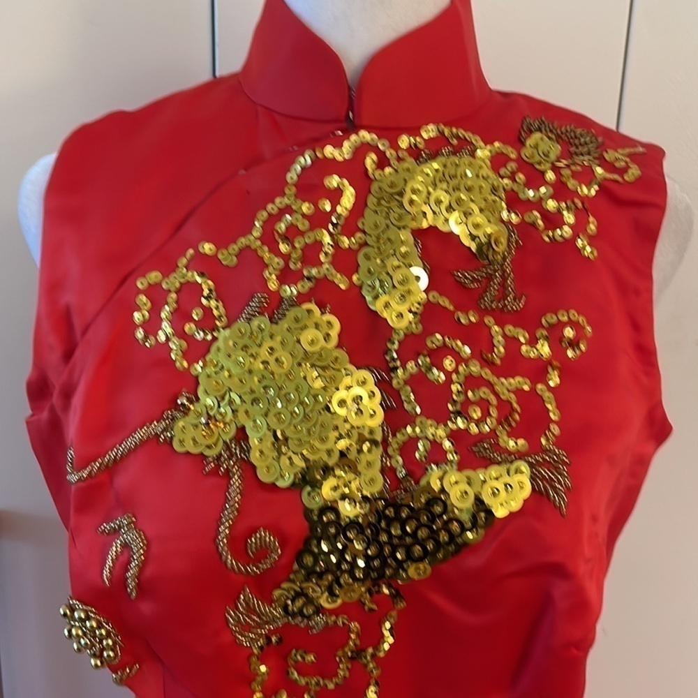 Vintage And 100% Silk Japanese Chinese Red Dress - Picture 4 of 12